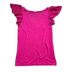 Lilly Pulitzer Short Flutter Sleeve Pin T-shirt Womens Size XS Cotton Knit